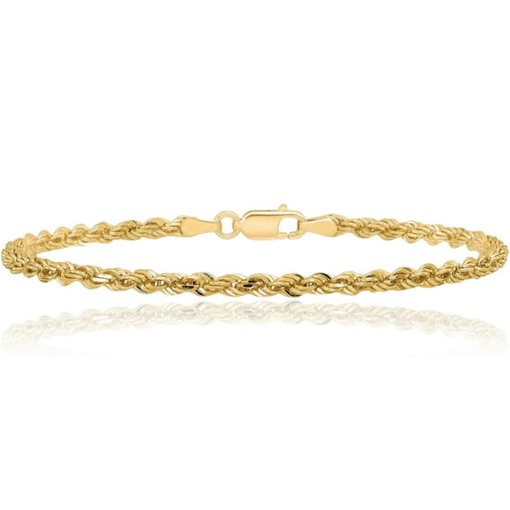 14K Solid Yellow Gold 3mm Rope Chain Bracelet