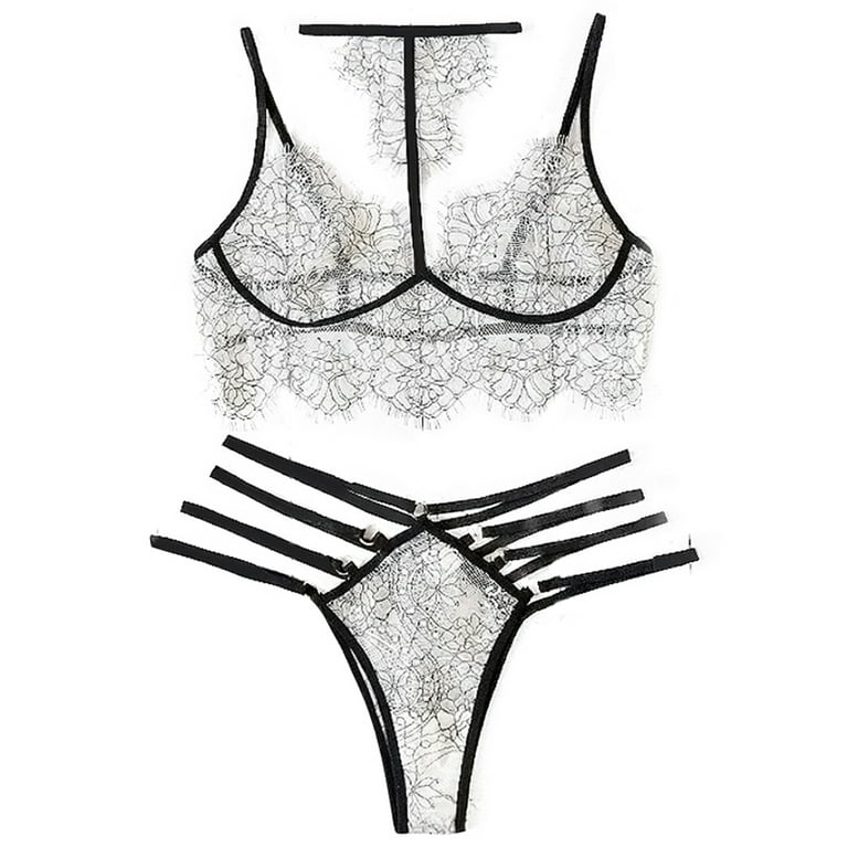 Sexy Women 2pcs Black/White Lace Underwear Suit Size M