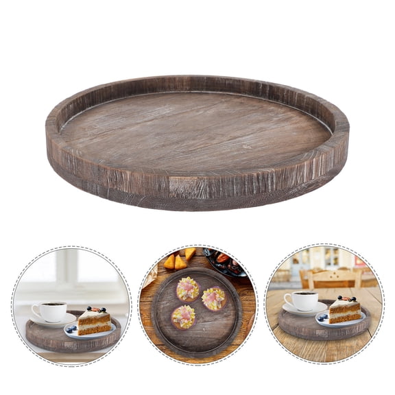 PBPBOX 2Pcs Natural Wood Circle Tray for Coffee Table Display and Decor