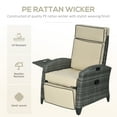 thumbnail image 4 of Outsunny Outdoor Recliner Chair with Cushions, PE Wicker Reclining Patio Lounge Chair with Adjustable Footrest, Armrests, Side Tray Table, Khaki, 4 of 9