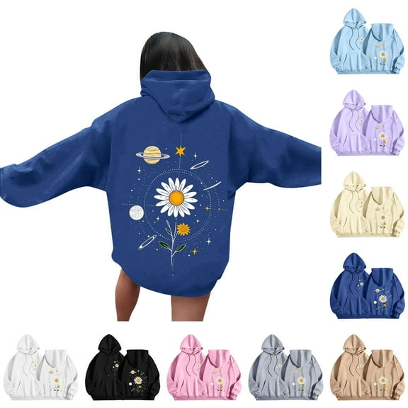 DDAPJ pyju Womens Oversized Drop Shoulder Hoodie Cute Graphic Printed Long Sleeve Drawstring Hooded Sweatshirt Teen Girls Y2K Aesthetic Hoodie Beige S