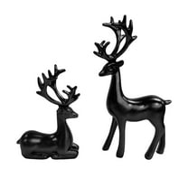 2Pcs Christmas Reindeer Figurines, Resin Elk Sculpture Miniature Figurine Xmas Deer Statue Artificial Animal Crafts Home Decoration Ornament (Black B)