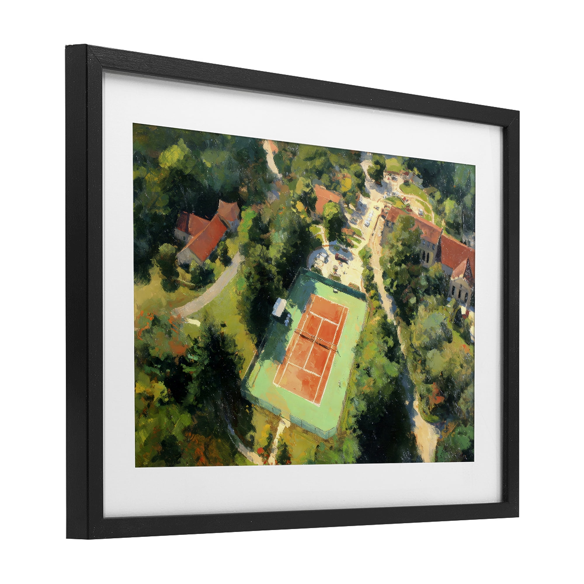 Stupell Industries Aerial Tennis Court Park Black Framed Print Under Glass, design by Petal Prints Design