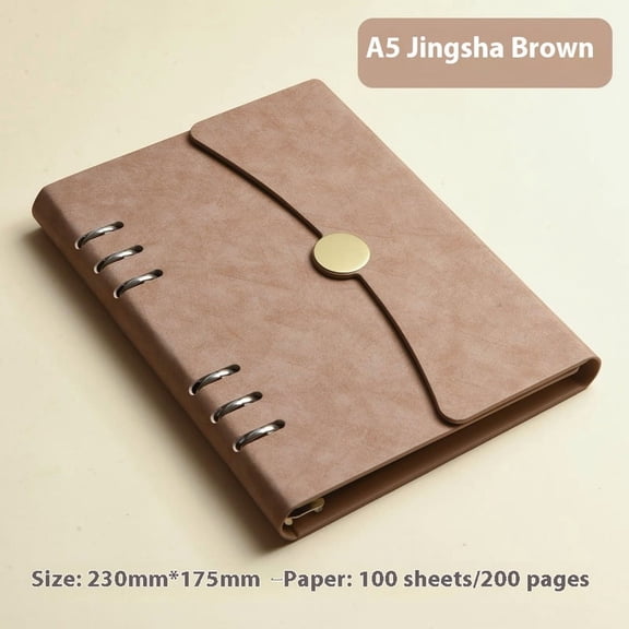 Brown 6-Ring Professional Notebook, Refillable Notebook, Writing Journal, Ivory Paper, 100 Sheets,Faux Leather Cover