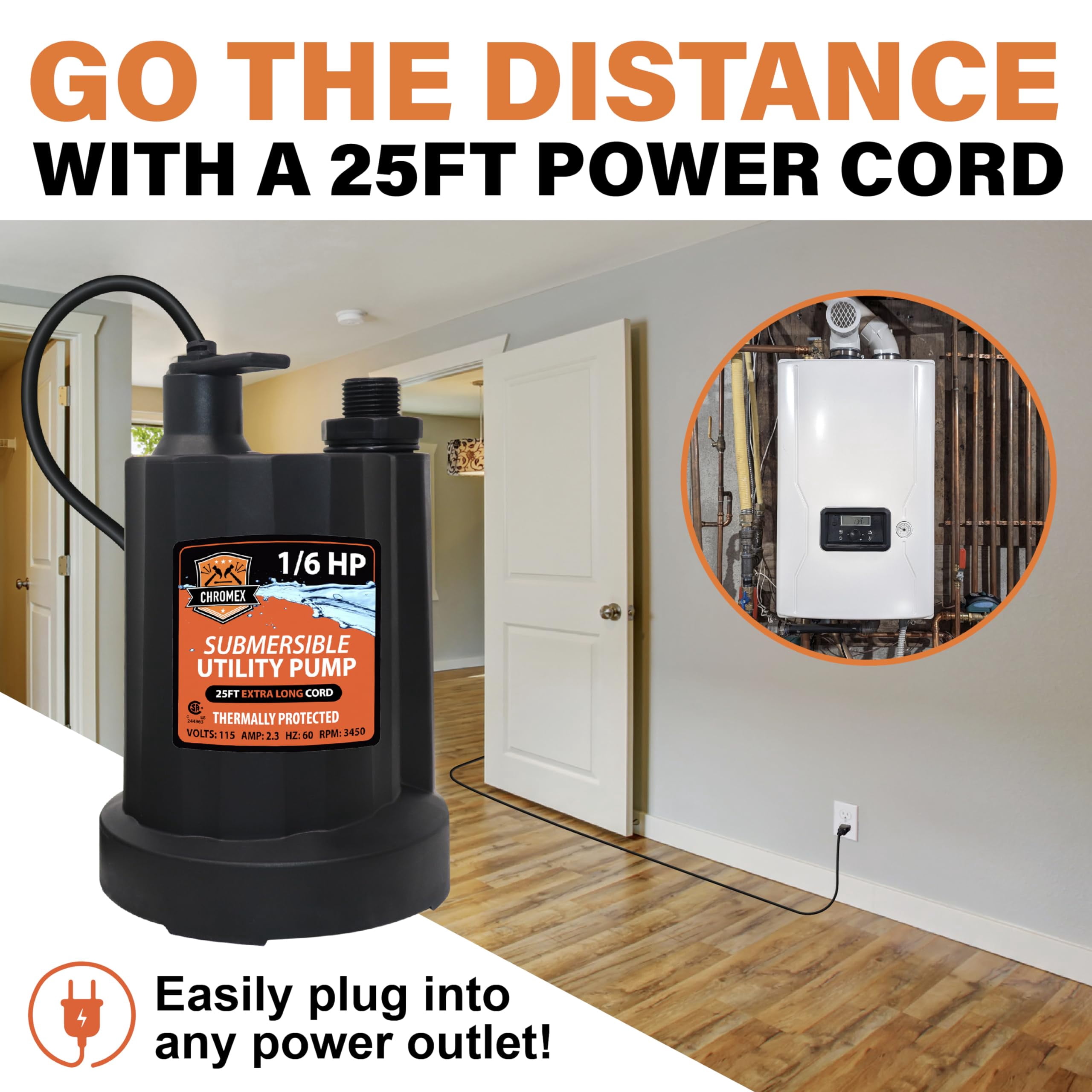 Tankless Water Heater Flush Kit with Descaling Solution, 1/6 HP Pump, 25 ft Power Cord