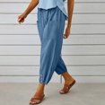 thumbnail image 6 of ABATAB Cotton Linen Pants for Women Button Lounge Harem Trousers Drawstring Elastic Waist Summer Beach Pants Outfits with Pockets, 6 of 7