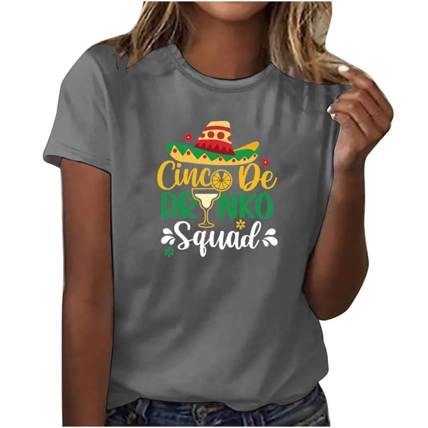 Camisetas de Manga Corta para Mujeres de Longitud Regular de Poliéster Sólido, Camiseta de Fiesta de Mayo Y Blusa Del Festival para la Primavera Y el Verano