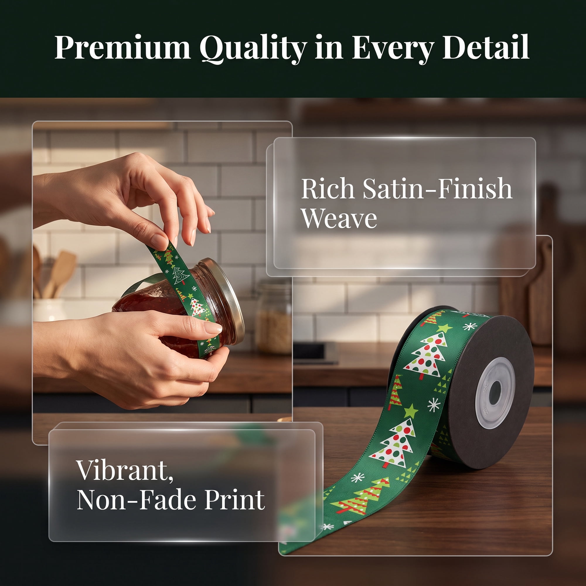 Unique Bargains Premium Fabric Ribbon for Gift Wrapping Green Tree Pattern 5.5 Yard