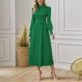 thumbnail image 2 of Gibobby Vestido de manga larga Vestido de longitud media elegante con cuello levantado y corte entallado de color liso para mujer(Verde,G), 2 of 5