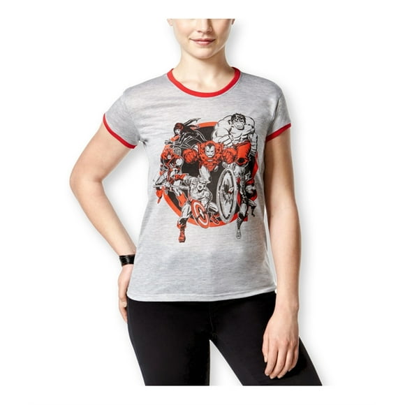 Mighty Fine Womens Marvel The Avengers Contrast Graphic T-Shirt, Grey, Juniors, X-Small
