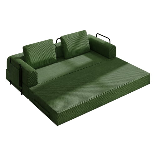78" Corduroy Convertible Sleeper Sofa Bed, Boneless Futon Couch Floor Lounger Loveseat with Pull Out Mattress, Green