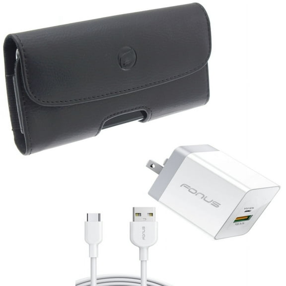 36W PD Home Charger & Case Belt Clip for iPhone 15 Pro Max - Fast Type-C 6ft Long Cable USB-C Power Cord and Leather Holster Cover Loops G8B for iPhone 15 Pro Max (6.7")