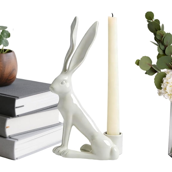 Bunny Pillar Candle Holder – Easter & Spring Decor, Rabbit-Shaped Candlestick for Table Centerpiece or Mantel Display