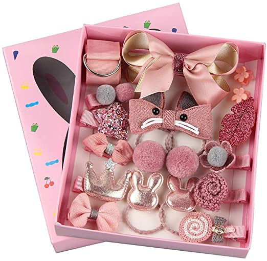 LNKOO 18 pieces Baby Girl's Hair Clips Cute Hair Bows Baby Elastic Hair Ties Hair Accessories Ponytail Holder Hairpins Set For Baby Girls Teens Toddlers, Assorted styles with gift box