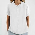 thumbnail image 2 of Lixiuxyad Summer Fashion Basic Tee Women Solid Round Neck Casual Stand Up Collar Button Short Sleeve T Shirt Top,White S, 2 of 5