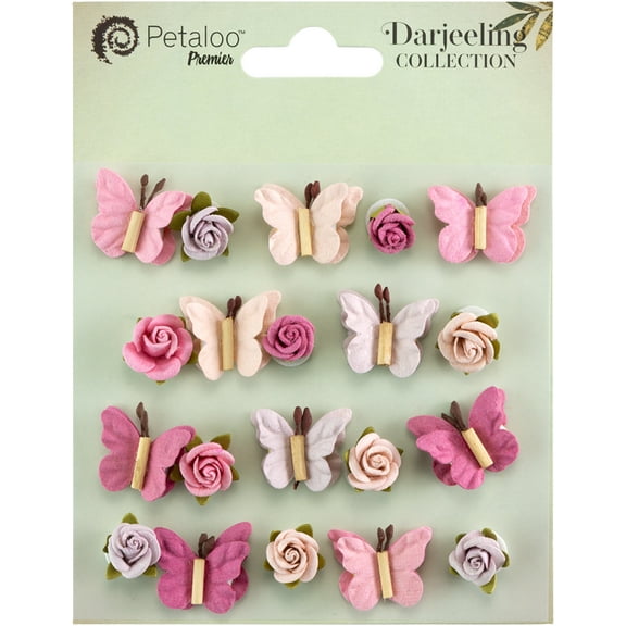 Little Birdie Handmade Roses & Butterflies Flowers 20/Pkg-Vintage Pink