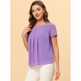 thumbnail image 3 of Unique Bargains Blouse d'Été en Chiffon à Manches Courtes Plissée pour Femmes Violet L, 3 of 5