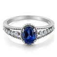 thumbnail image 2 of Gem Stone King 1.11 Ct Oval Blue Created Sapphire White Topaz 925 Sterling Silver Ring, 2 of 4