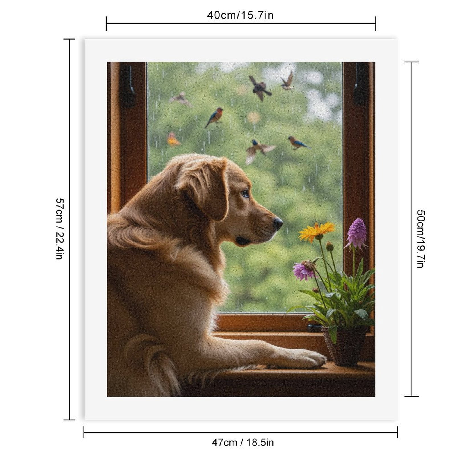 Paint by Numbers Kit for Adults, Golden Retriever Watching Rain Birds Paint by Numbers, Easy Paint by Numbers Kit for Adults Beginner, DIY Adult Paint by Number Kits on Canvas, Home Decor