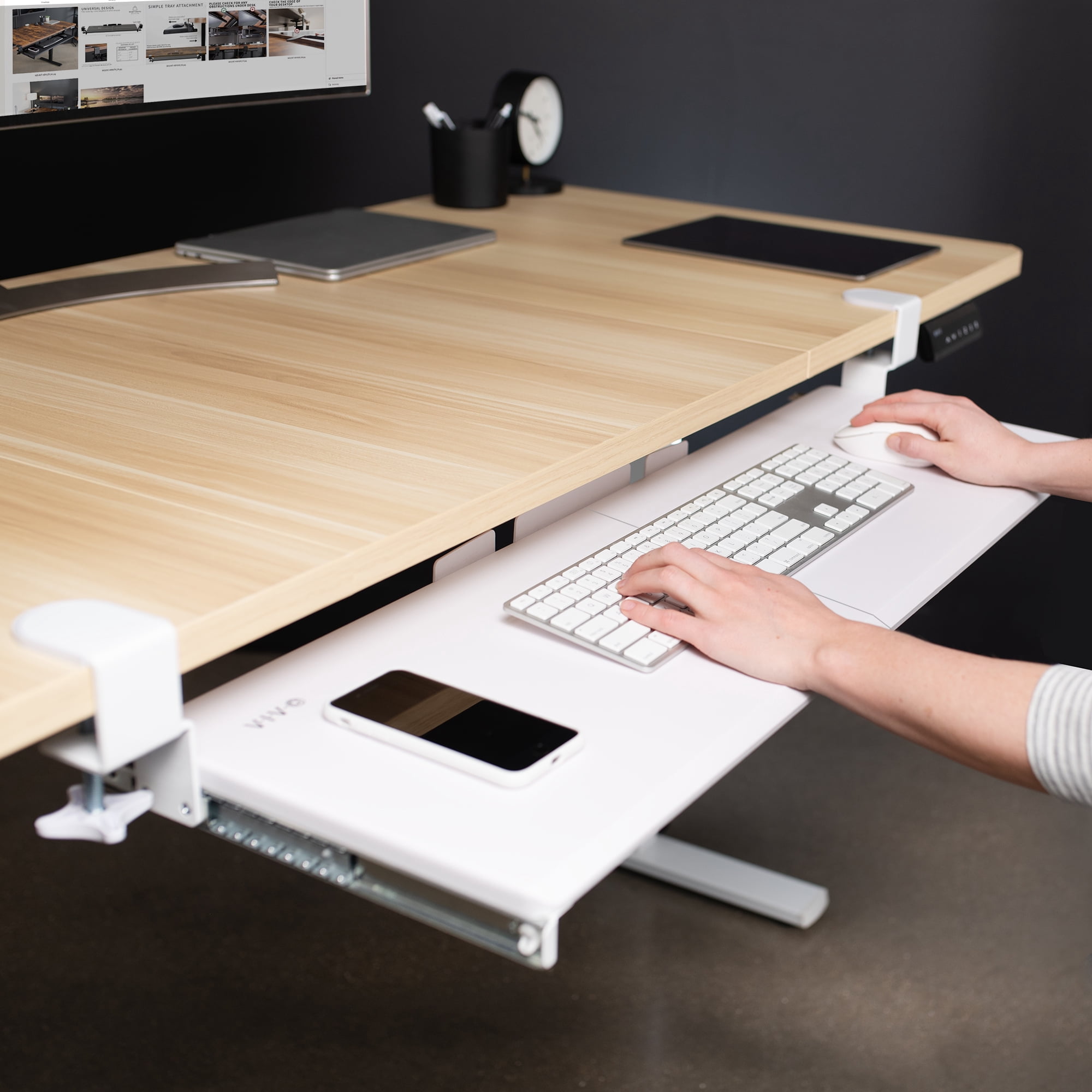 VIVO White Extra Long Clamp-on Computer Keyboard and Mouse Under Desk Slide Tray