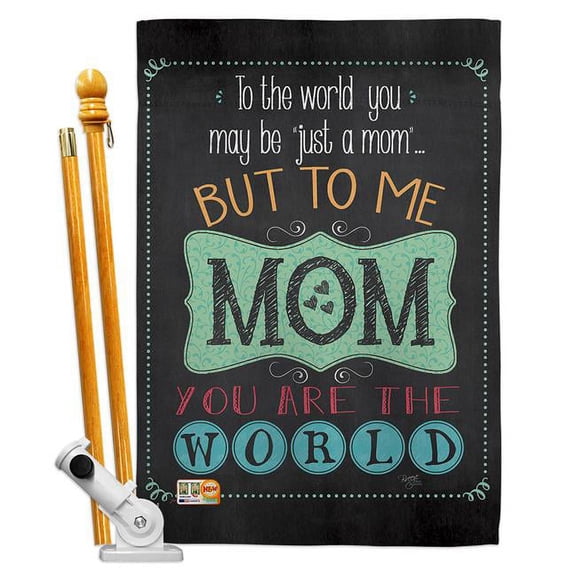 Breeze Decor BD-MD-HS-115122-IP-BO-D-US18-SB 28 x 40 in. The World Mom Summer Mothers Day Impressions Decorative Vertical Double Sided House Flag Set with Pole Bracket Hardware