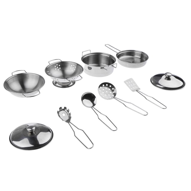 HILABEE Kids Kitchen Metal Cookware Playset, All Purpose Kitchen Cooking Tool Set - B,