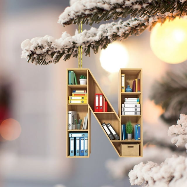 Library Shelf Ornaments, 26 Letters Christmas Tree Decoration Pendant,Alphabet Book Pendant,Personalized Initial Monogram Ornament,Christmas Tree Book Ornaments Letter Shaped Bookshelf Pendant