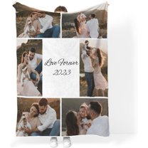 Personalized Blanket with Photo Text - Cozy Flannel Material Customized Picture Blanket, Birthday Gift for Wife, Mom, Dad, Kids, Pet, Friends