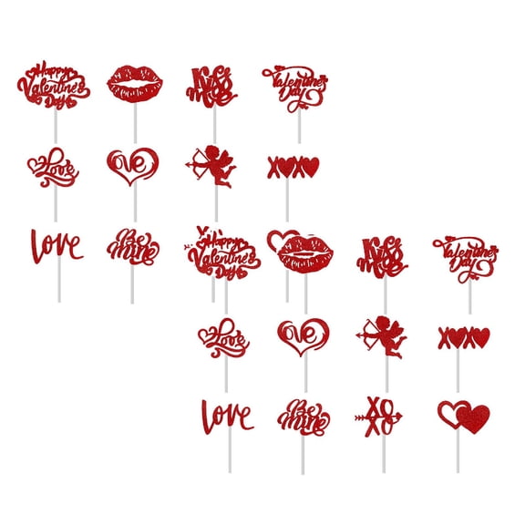 2Pcs Happy Valentine'S Day Cupcake Toppers Glitter Heart Cupcake Picks For Valentine'S Day Theme Wedding Engagement Valentine Party Cake Decorations Supplies Red Food Clips