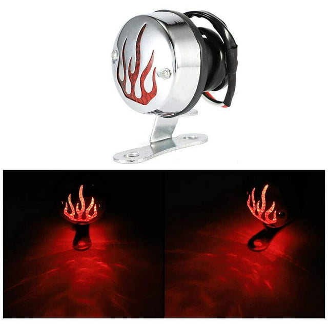 DLLL Universal Motorcycle Flame Rear Brake Stop Tail Light Running License Plate Light Taillight Lamp for Honda Suzuki