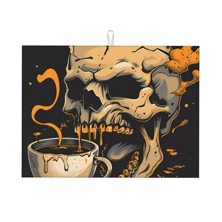 

Xecao Grim Coffee Skull Patten Drying Mat Dish Drying Mats for Kitchen Counter Super Absorbent Dish Drying Pads 18×24 Inch