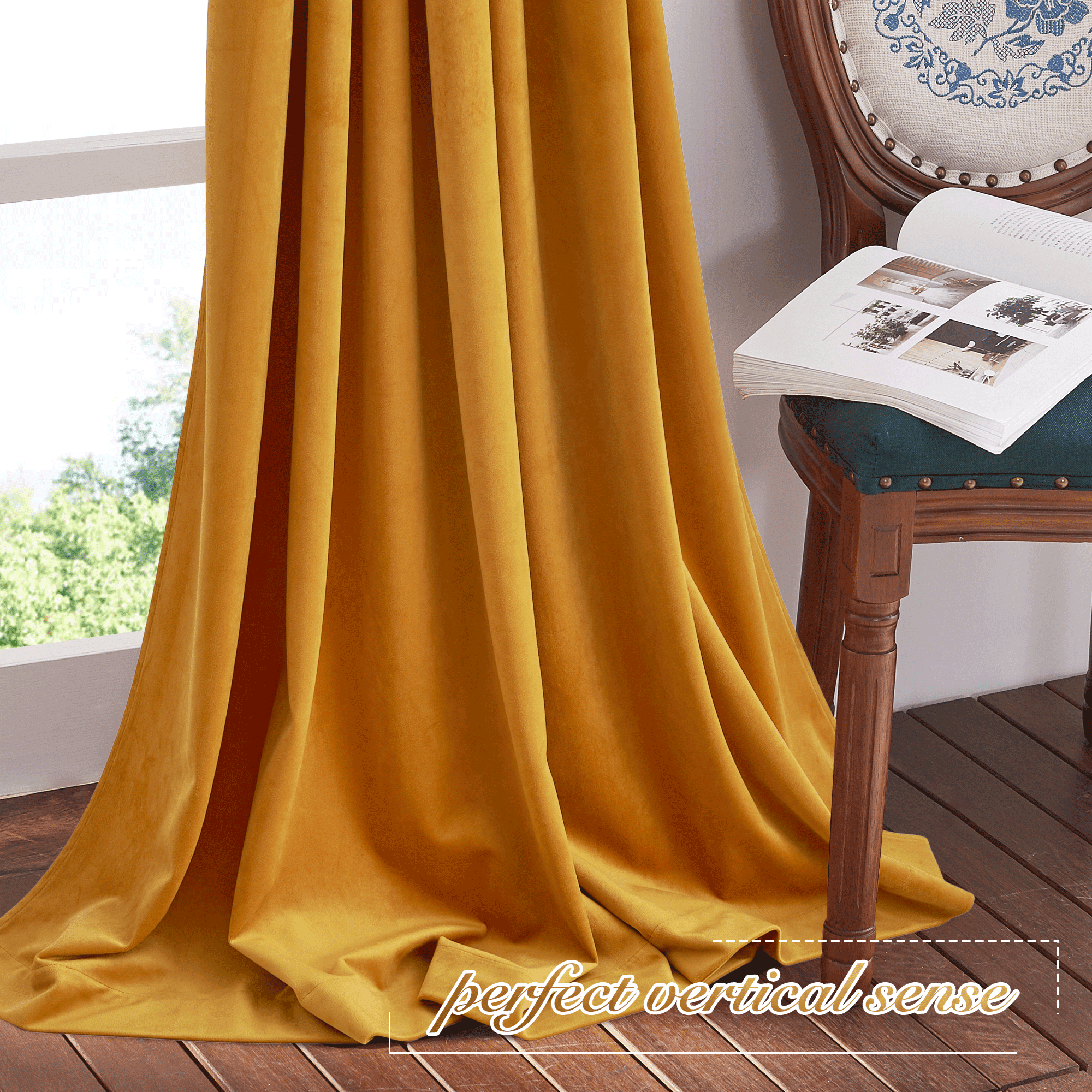 NICETOWN Fall Gold Velvet Curtains for Bedroom, Soft Luxury Velvet Drapes Thermal Insulated Room Darkening Rod Pocket & Back Tab Curtains Drapes Panels, 52"x 96", 2 Panels