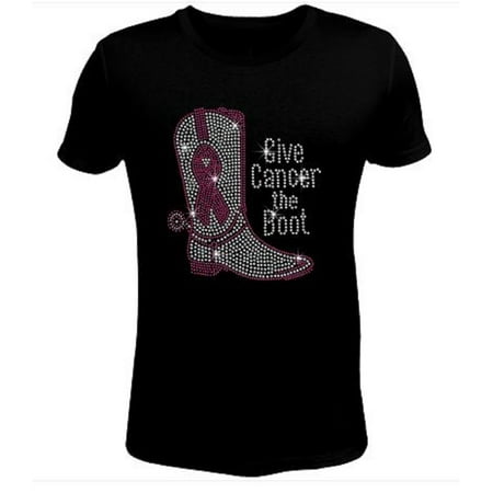 - Rhinestone Rhinestone Womens T Shirt Breast Cancer Boot JRW-093 - S / Women Short-Sleeve-Crewneck-T-Shirt