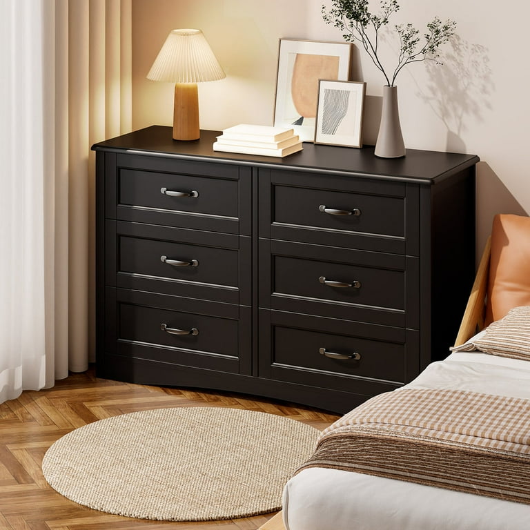 Aiho 4 Pieces Bedroom Furniture Set, Includes Queen Bed Frame, Nightstands Set of 2, Double Wide 6-Drawer Dresser - Black Aiho 4 Pieces Bedroom Furniture Set, Includes Queen Bed Frame, Nightstands Set of 2, Double Wide 6-Drawer Dresser - Black