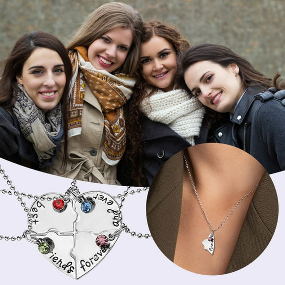 Necklaces & Pendants Heart Engrave Pendant Necklace Colorful Charms Friendship Women Necklace Display 4PCS