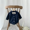 thumbnail image 2 of Ruyang Baby Boys First Birthday Outfit Trendy Shirt Romper with Bow Long Sleeve Button Down Tie Cute Gentleman Bodysuit, 2 of 9