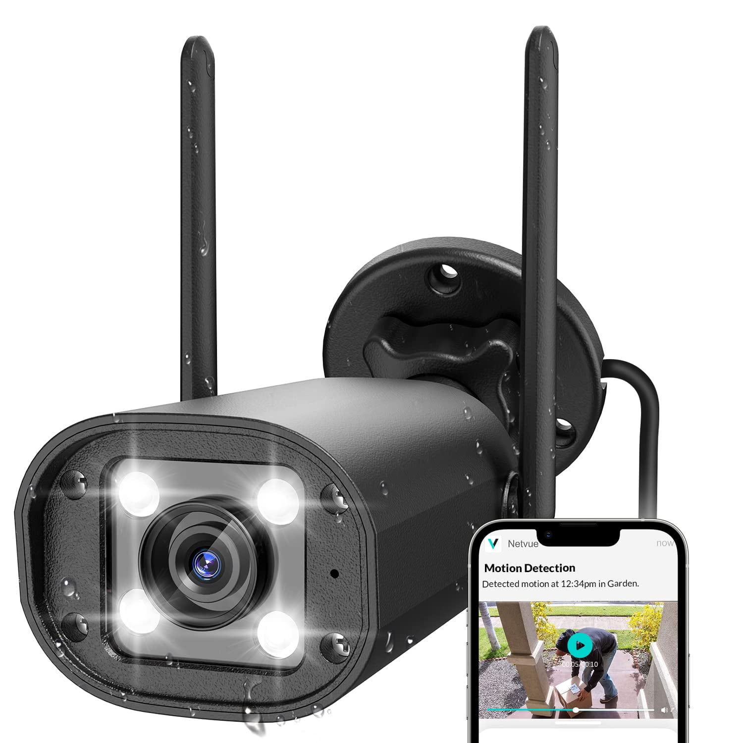 Netvue Outdoor Security Cameras, 2.4GHz Wireless WiFi Surveillance