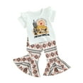 thumbnail image 1 of xiaxaixu Baby Girl 2Pcs Outfits Ruffle Short Sleeve Graphic T-Shirt + Flare Pants Set Toddler Clothes, 1 of 9