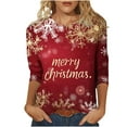thumbnail image 1 of T-Shirt Décontracté de Noël pour Femmes Col Rond Manches Trois-Quarts Ample, 1 of 5