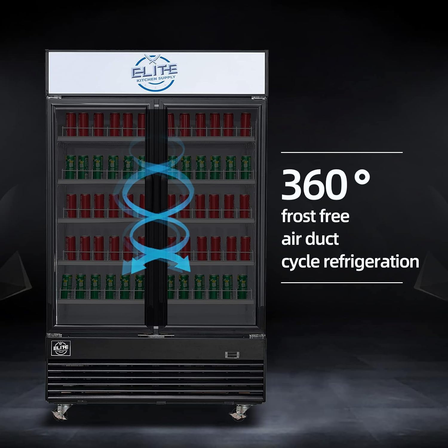 NSF 48 in. 2-Glass Doors Commercial Refrigerator, 35 Cu. Ft. Display Refrigerator, Black