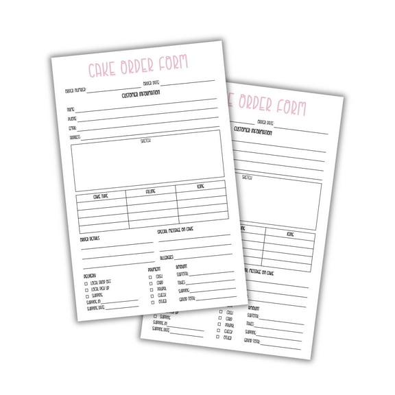 Cake Order Form 50pk 8.5x5.5 Bakery Care Instructions Sheet Client Storage Warning Label Ingredients Flier Piping Tips Pay