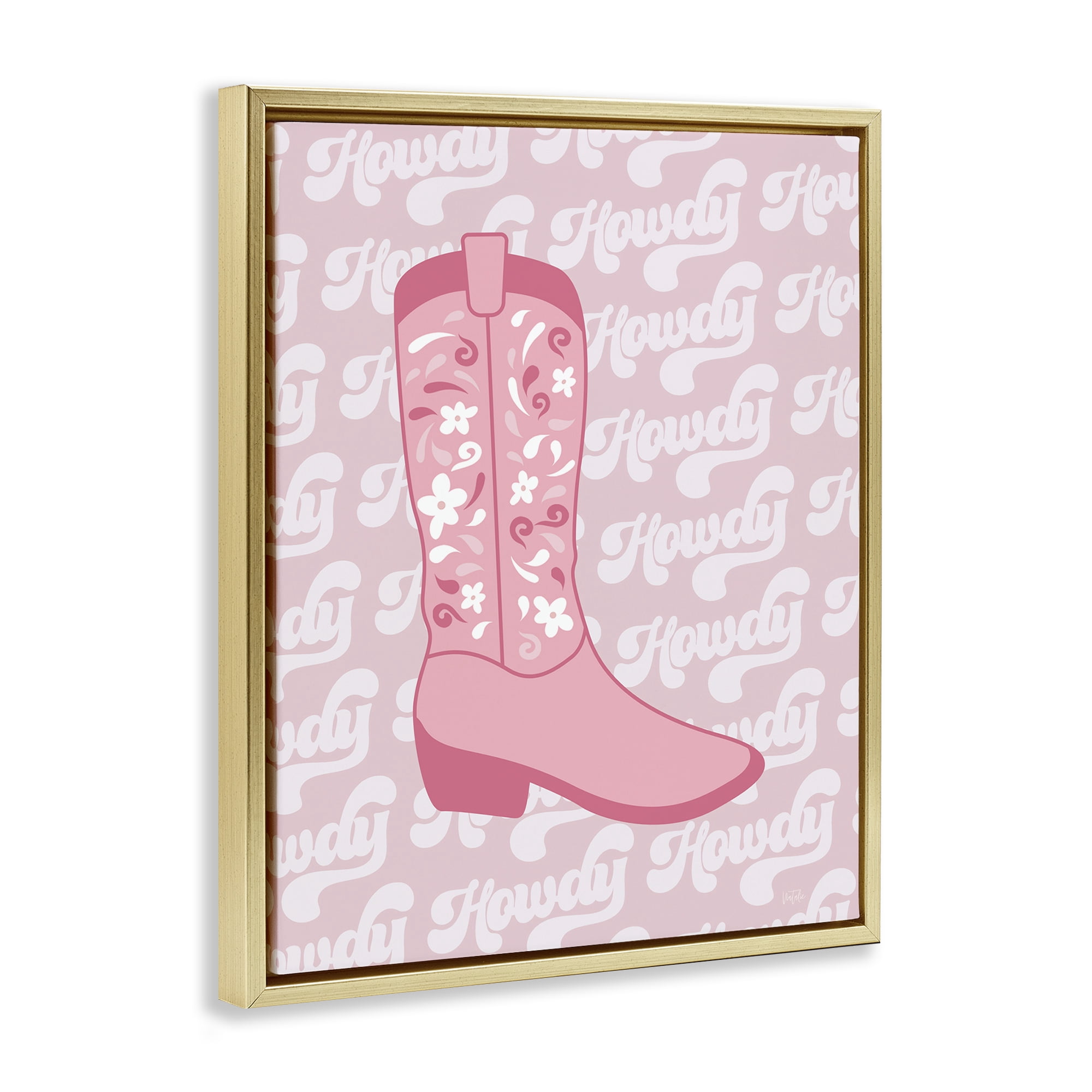 Stupell Industries Pastel Cowgirl Boot Howdy Entertainment Painting Gold Floater Framed Canvas Art Print Wall Art, 17 x 21