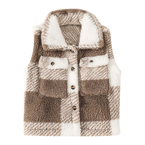 Odeerbi Toddler Winter Coat Kids Boys Girls Outerwear Jackets Fashionable Versatile Plaid Casual Jacket Thickened Warm Vest Coat Khaki