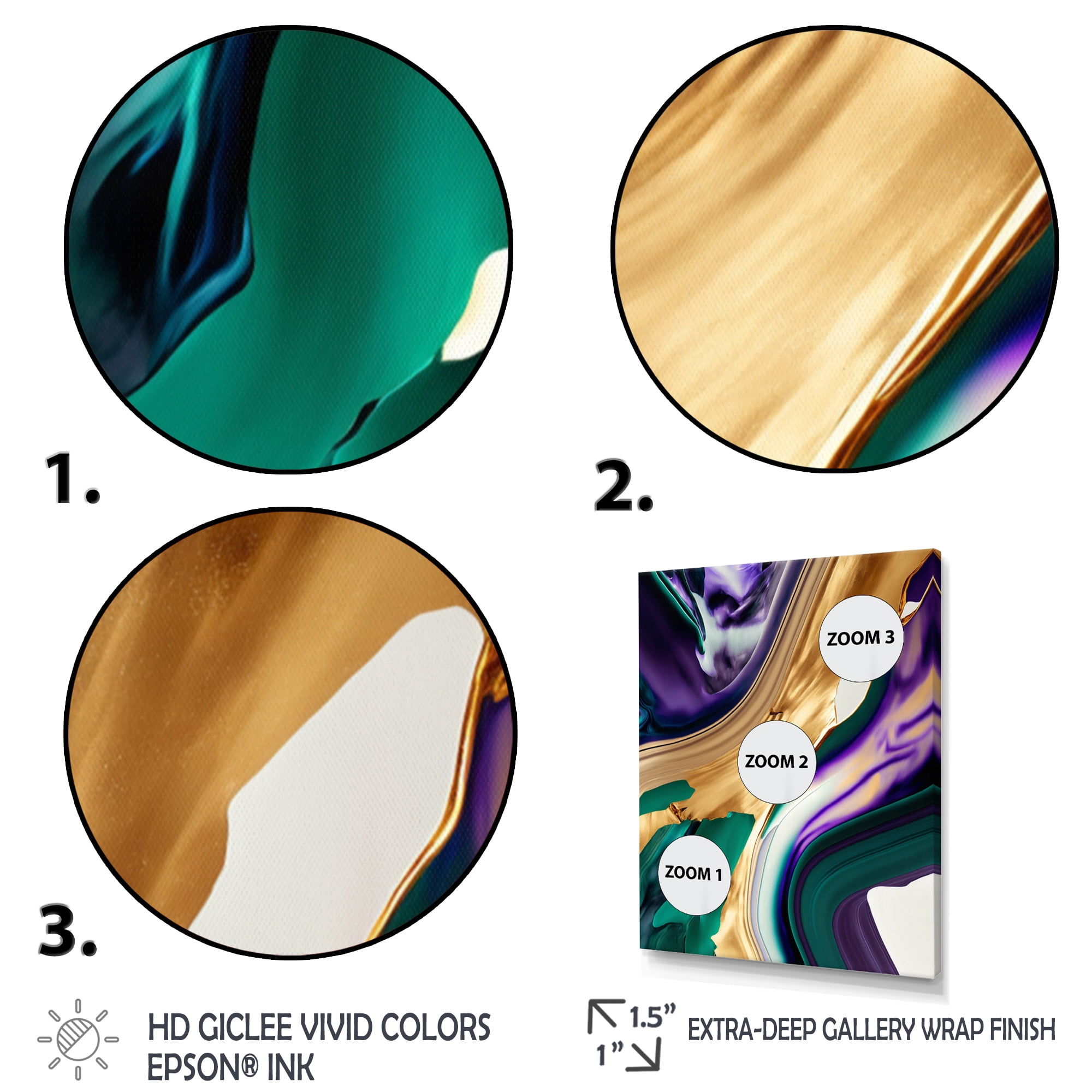Designart Purple, Green And Gold Bold Strokes I Canvas Wall Art