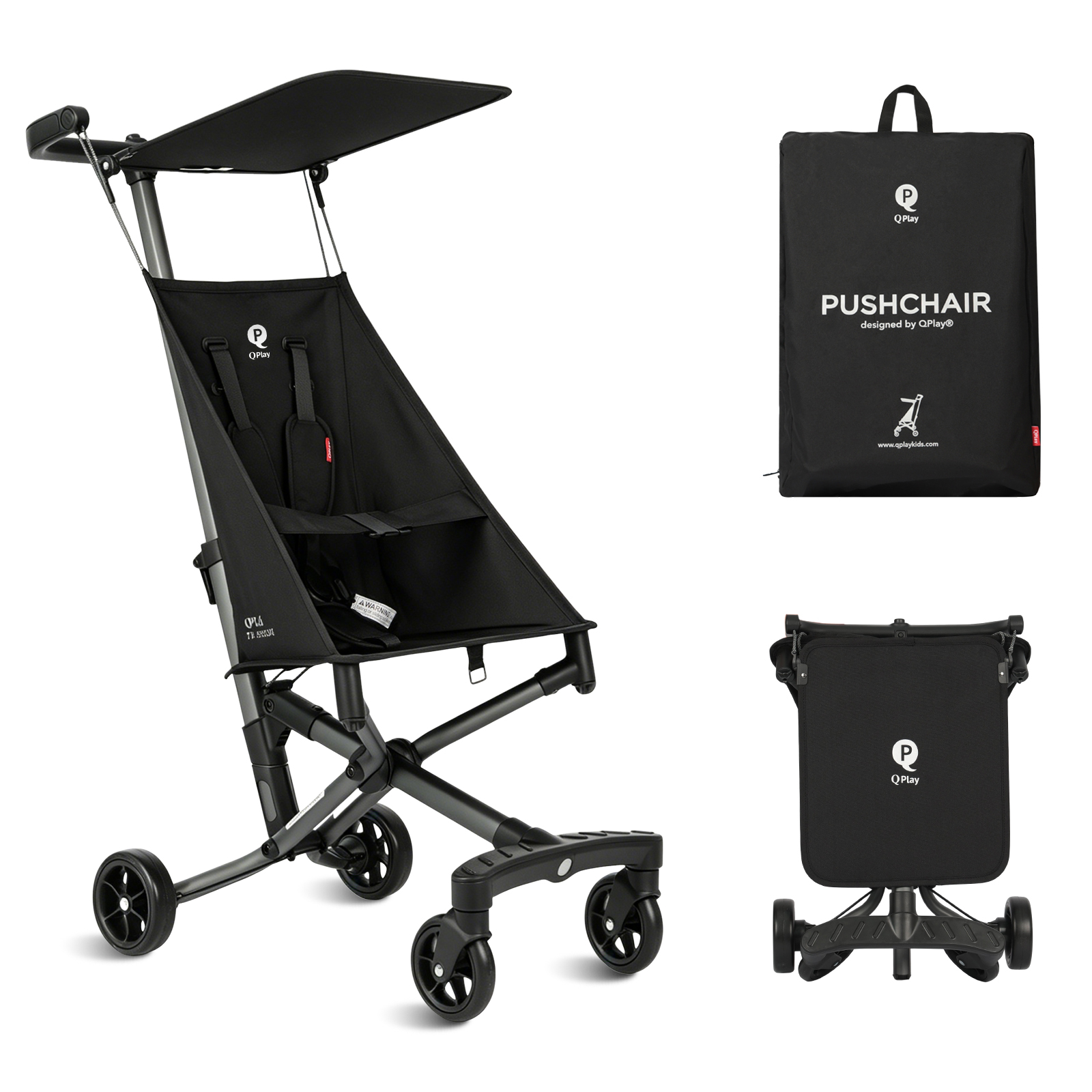 QPlay Toddler Lightweight Travel Stroller for Airplane, Foldable & Compact Stroller for Baby Aged 6 Months to 3 Years old, One-Hand Fold, Easy Storage with Backpack and Adjustable Canopy
