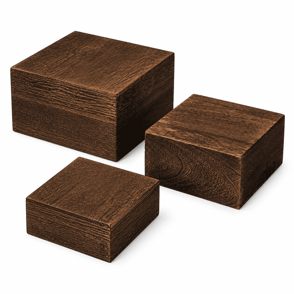 3-Piece Rustic Wood Cake Stand Set, Square Burnt Finish Display Risers for Cupcakes, Desserts, Appetizers & Party Buffet Decor