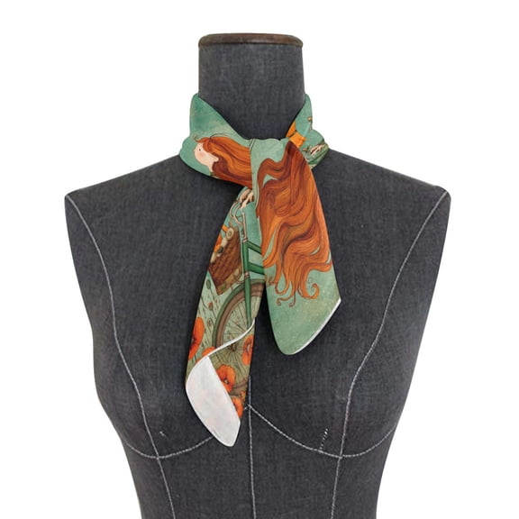 Square Scarf 24x24 Inch Red-haired Girl and Orange Cat Silky Satin Sun Protection Neck Scarf for Women Multi-Purpose Head Wrap Bandana for Hair Bag Decoration