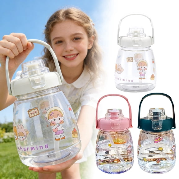 FSAGAE Large Capacity Plastic Water Bottle 1100 ml with Straw for Students and Kids White A`