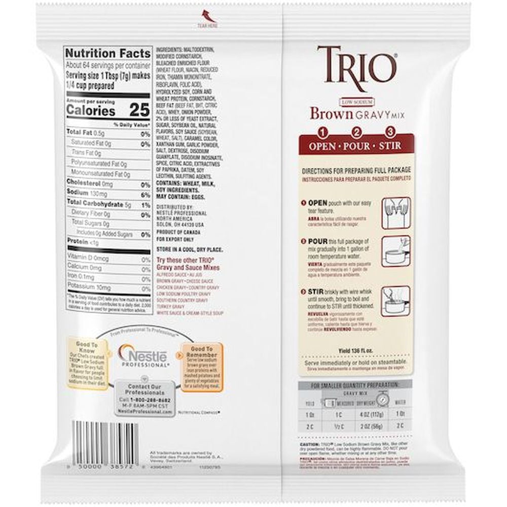 Trio Low Sodium Brown Gravy Mix, 16 Ounce 8 per case.