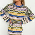 thumbnail image 4 of SCSAlgin Women Crochet Knit Mini Dress Long Sleeve Colorful Stripe Mesh Casual Sweater Dress Summer Beach Wear, 4 of 7